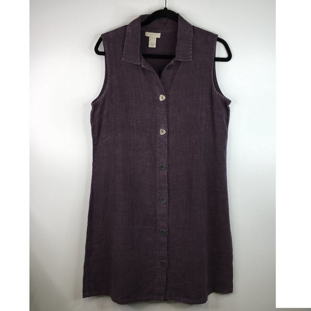 J Jill 100% Linen Sleeveless Button Up Straight  Shirt Dress Size M